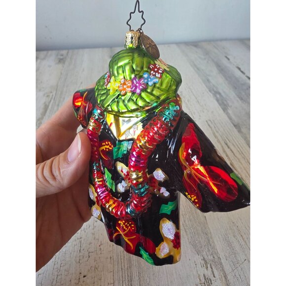 Vintage radko Tahitian tux lei Hawaiian shirt RARE flower ornament glass Xmas tr - Picture 2 of 10